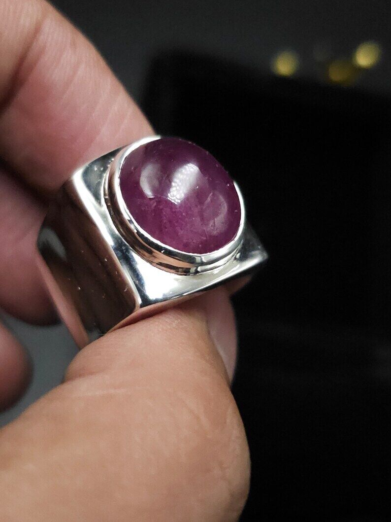 Natural Ruby Ring For Men 925 Sterling Silver Handmade Cabachon Ruby Mens Ring - Heavenly Gems