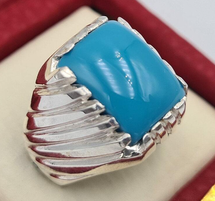 AAAA Turquoise Ring Sleeping beauty stone natural blue turquoise stone mens 925 Sterling Silver Ring - Heavenly Gems