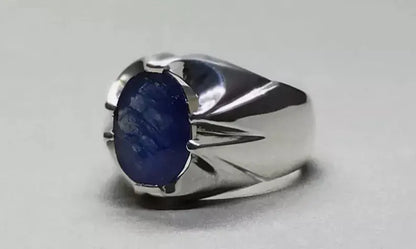 4.6 Carat Sapphire Ring - Sterling Silver Handmade Men's Ring - Heavenly Gems