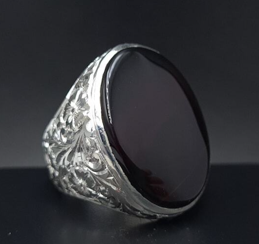 Mens Black Aqeeq Ring natural Agate Ring for Men Shifat Al Abad Yemeni Aqeeq Ring - Heavenly Gems