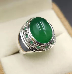 Natural Green Yemeni Aqeeq Ring - Sterling Silver Mens Agate Shia Ring - Heavenly Gems