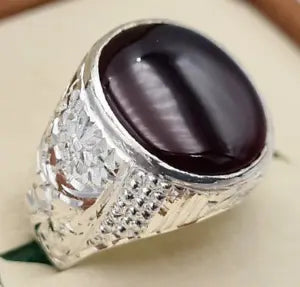 Handcrafted Blood Red Yemeni Aqeeq Ring - Natural Brown Red Agate Gemstone from Yemen