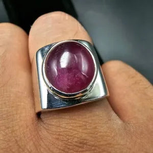 Natural Ruby Ring For Men 925 Sterling Silver Handmade Cabachon Ruby Mens Ring - Heavenly Gems