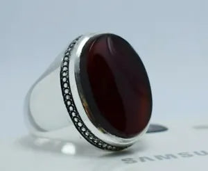 Natural Blood Red Aqeeq Bague Silver Rings Handmade Jewewllery Ring Mens Ring - Heavenly Gems