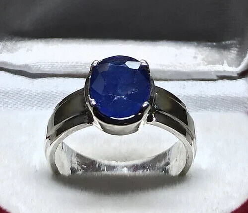 4.4 Carat Blue Sapphire Ring Sterling Silver 925 Handmade Neelam Ring September - Heavenly Gems
