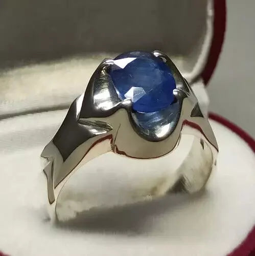 Blue Sapphire Men's Ring - Sterling Silver 925 Ring with Clean Luster - Heavenly Gems