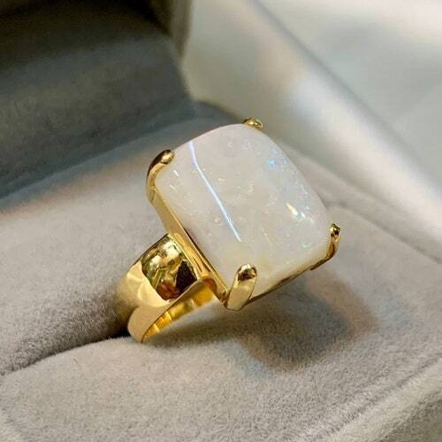 Natural Fire Opal 21k Gold Handmade Ring For Women Opal 21k Gold Womens Ring - Heavenly Gems
