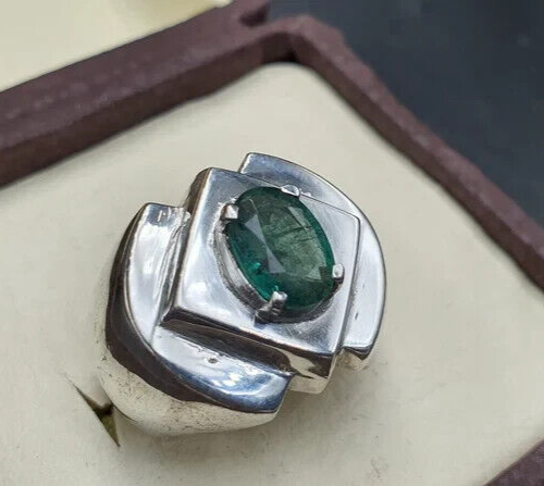 Natural Emerald Ring For Men 925 Sterling Silver Mens Emerald Handmade ring mens - Heavenly Gems