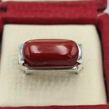 Natural Dark Deep Red Coral Margan coral ring marjan unisex ring silver jewelry  Sterling Silver 925 - Heavenly Gems
