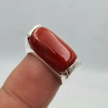 Natural Dark Deep Red Coral Margan coral ring marjan unisex ring silver jewelry  Sterling Silver 925 - Heavenly Gems