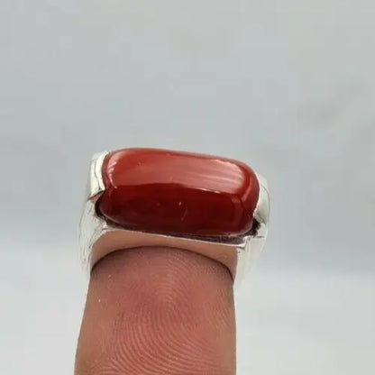 Natural Dark Deep Red Coral Margan coral ring marjan unisex ring silver jewelry  Sterling Silver 925 - Heavenly Gems