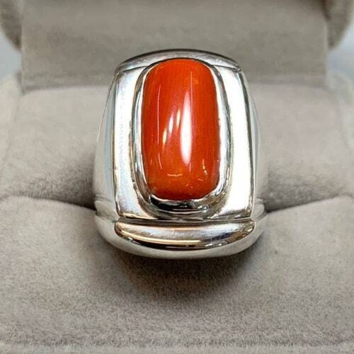 Natural Mens Red Coral Ring Sterling Silver 925 Handmade Ring High Quality Coral - Heavenly Gems