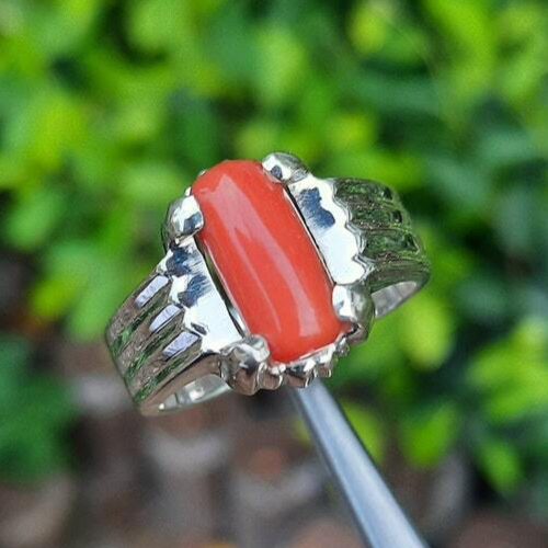 Red Coral Ring Men Natural Marjan Stone Ring in 925 Silver Coral Gemstone Ring - Heavenly Gems