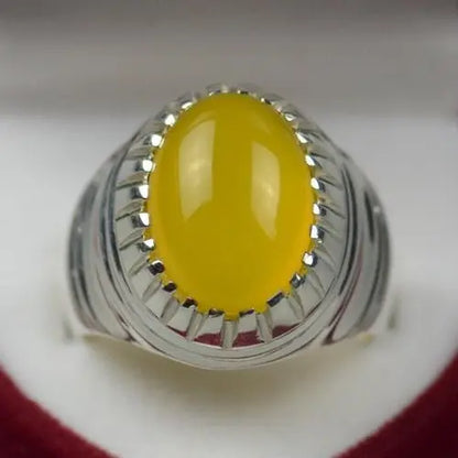 Oval Shape Zard Aqeeq Sterling Silver 925 Yellow Onyx Ring Yellow Carnelian Ring - Heavenly Gems