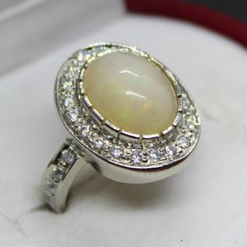 Natural Unheated and Untreated Oval Shape White Ethopian Origin Fire Opal Ring - Heavenly Gems