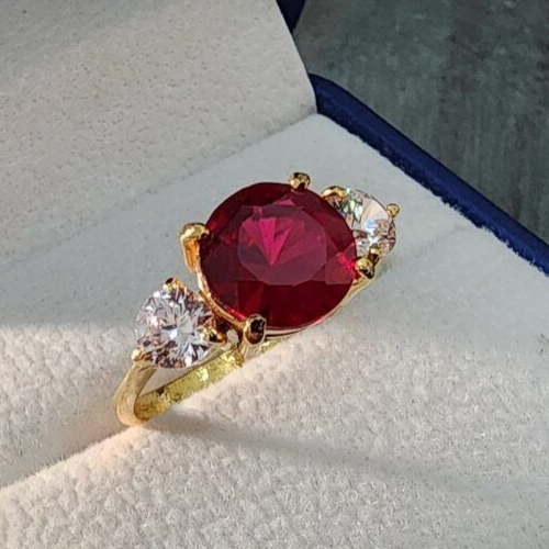 18k Gold lab made ruby ring Engagement ring in Gold with ruby stone in red color - Heavenly Gems