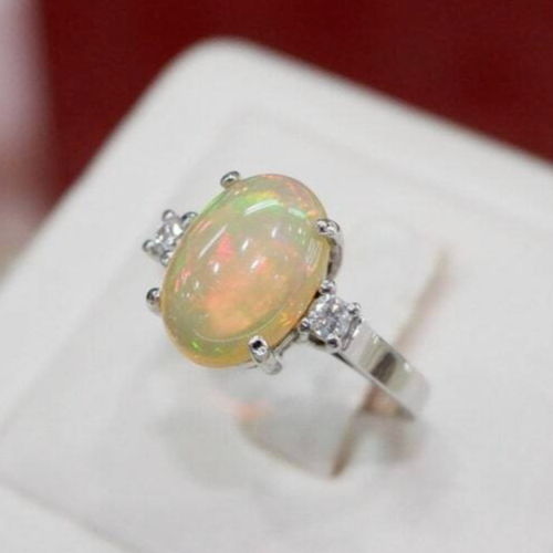 Christmas Natural Opal ring 18kt white gold ring , engagement ring, Diamond ring - Heavenly Gems